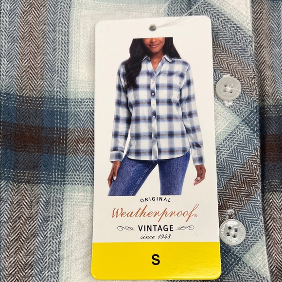 Weatherproof Vintage Blue and Brown Checkered Flannel Shirt - Picture 2 of 9
